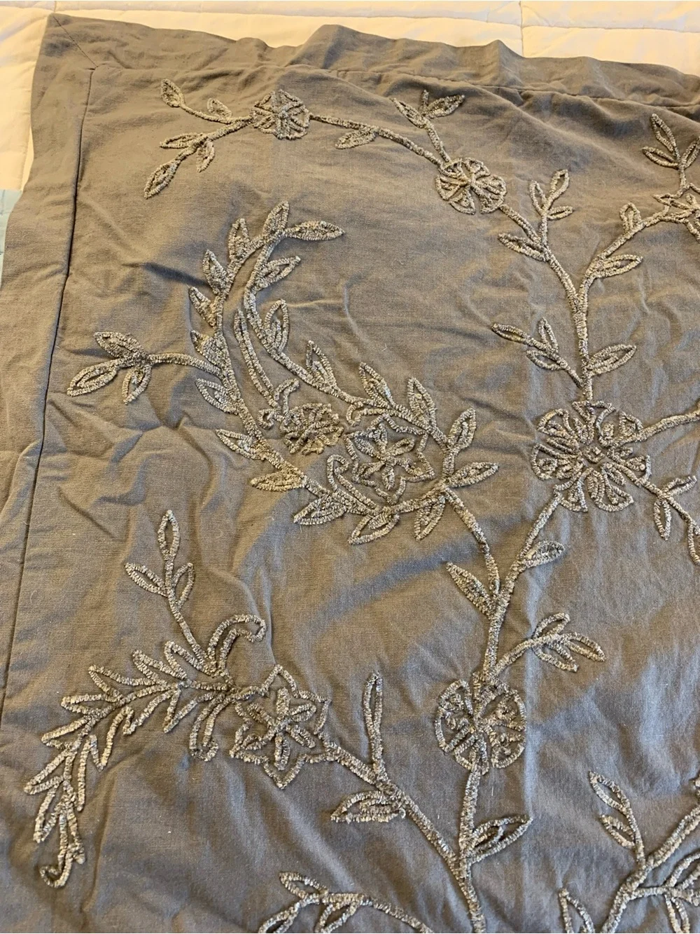 Pottery Barn Gray Embroidered Floral Throw Pillow Cover